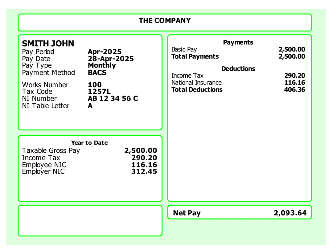 Standard UK Payslip